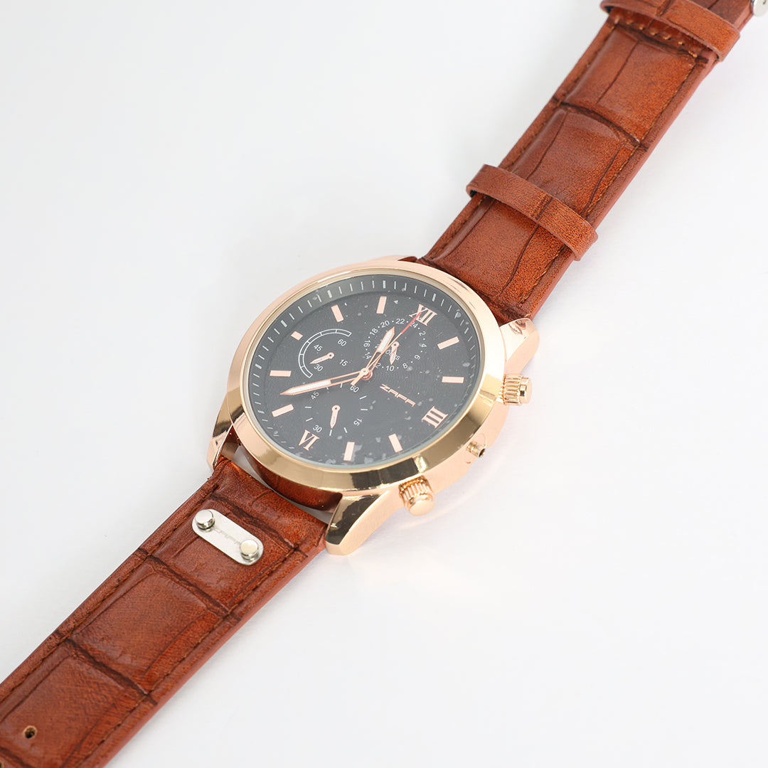 Pu Watch.Rose Gold Frame.Black Dial.