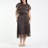 LADIES CIARRA CHOC LUREX PLESISE PLEATED SKIRT