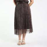 LADIES CIARRA CHOC LUREX PLESISE PLEATED SKIRT
