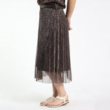 LADIES CIARRA CHOC LUREX PLESISE PLEATED SKIRT