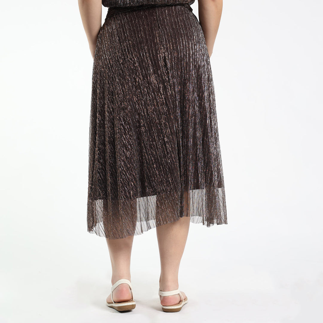 LADIES CIARRA CHOC LUREX PLESISE PLEATED SKIRT