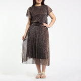 LADIES CIARRA CHOC LUREX PLESISE PLEATED TOP