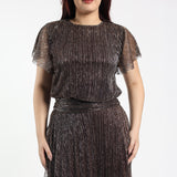 LADIES CIARRA CHOC LUREX PLESISE PLEATED TOP