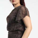 LADIES CIARRA CHOC LUREX PLESISE PLEATED TOP