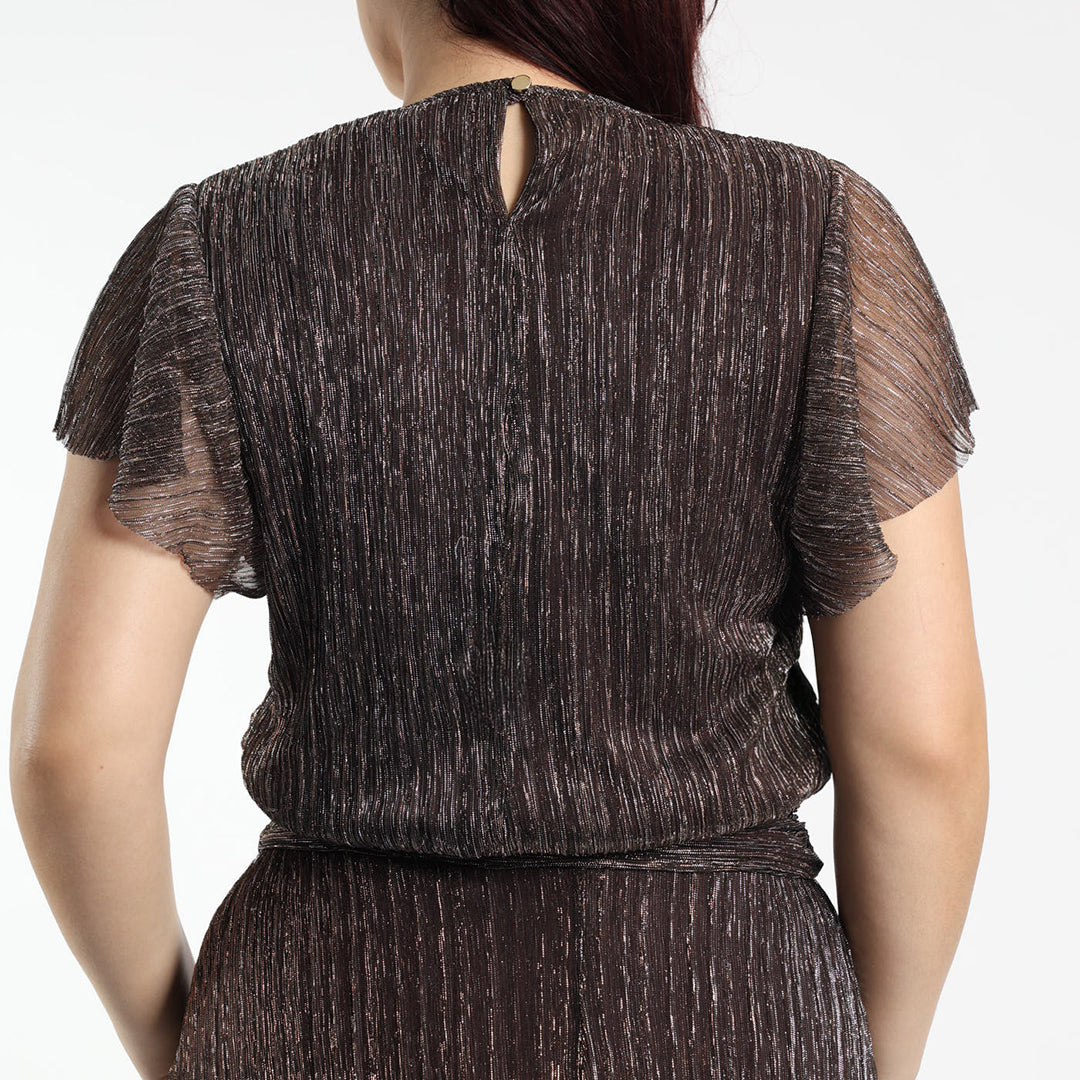 LADIES CIARRA CHOC LUREX PLESISE PLEATED TOP