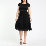 LADIES CIARRA BLK PLEATED LACE MESH SCUBA COMBO  DRESS