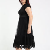 LADIES CIARRA BLK PLEATED LACE MESH SCUBA COMBO  DRESS