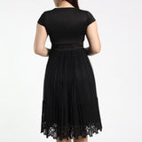 LADIES CIARRA BLK PLEATED LACE MESH SCUBA COMBO  DRESS