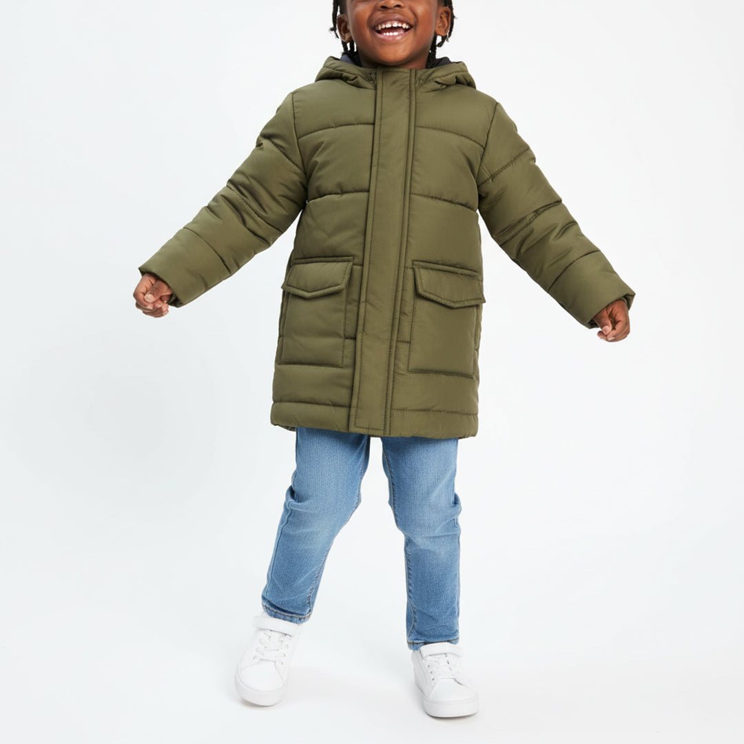 OLIVE PUFFER LONG SLEEVE JACKET(WITH HOODY)