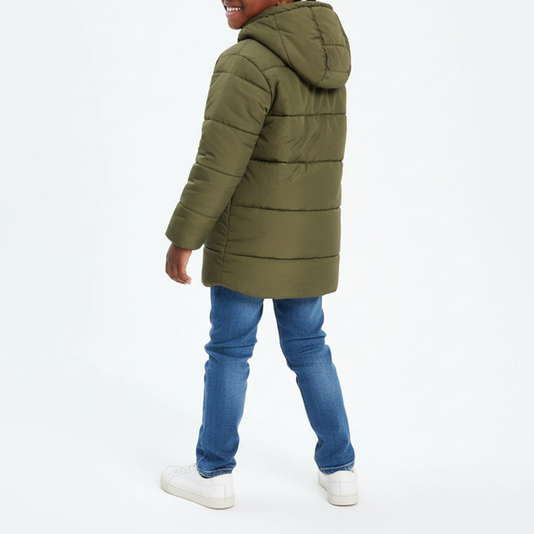 OLIVE PUFFER LONG SLEEVE JACKET(WITH HOODY)