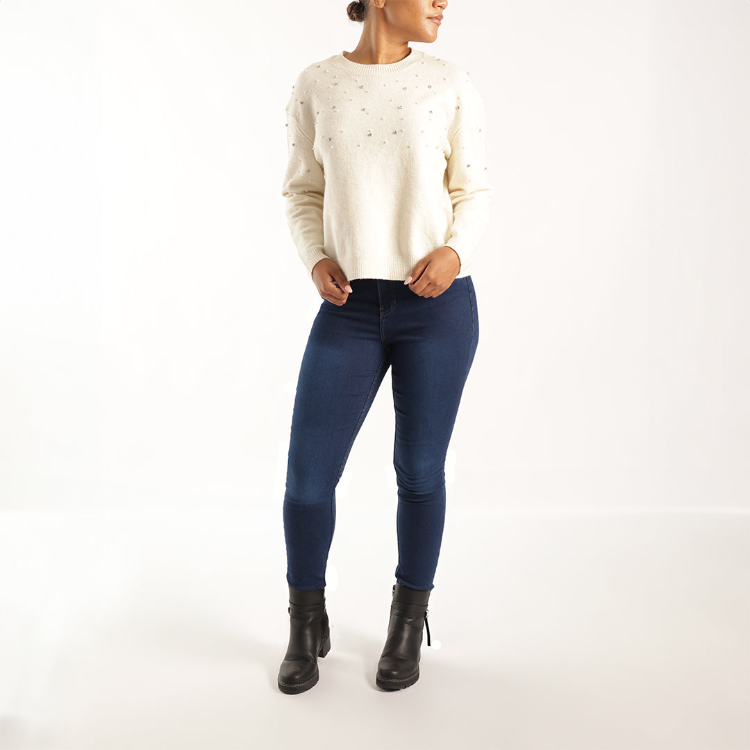 LADIES CREAM JERSEY WITH EMBELLISHMENT DETAIL