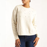 LADIES CREAM JERSEY WITH EMBELLISHMENT DETAIL