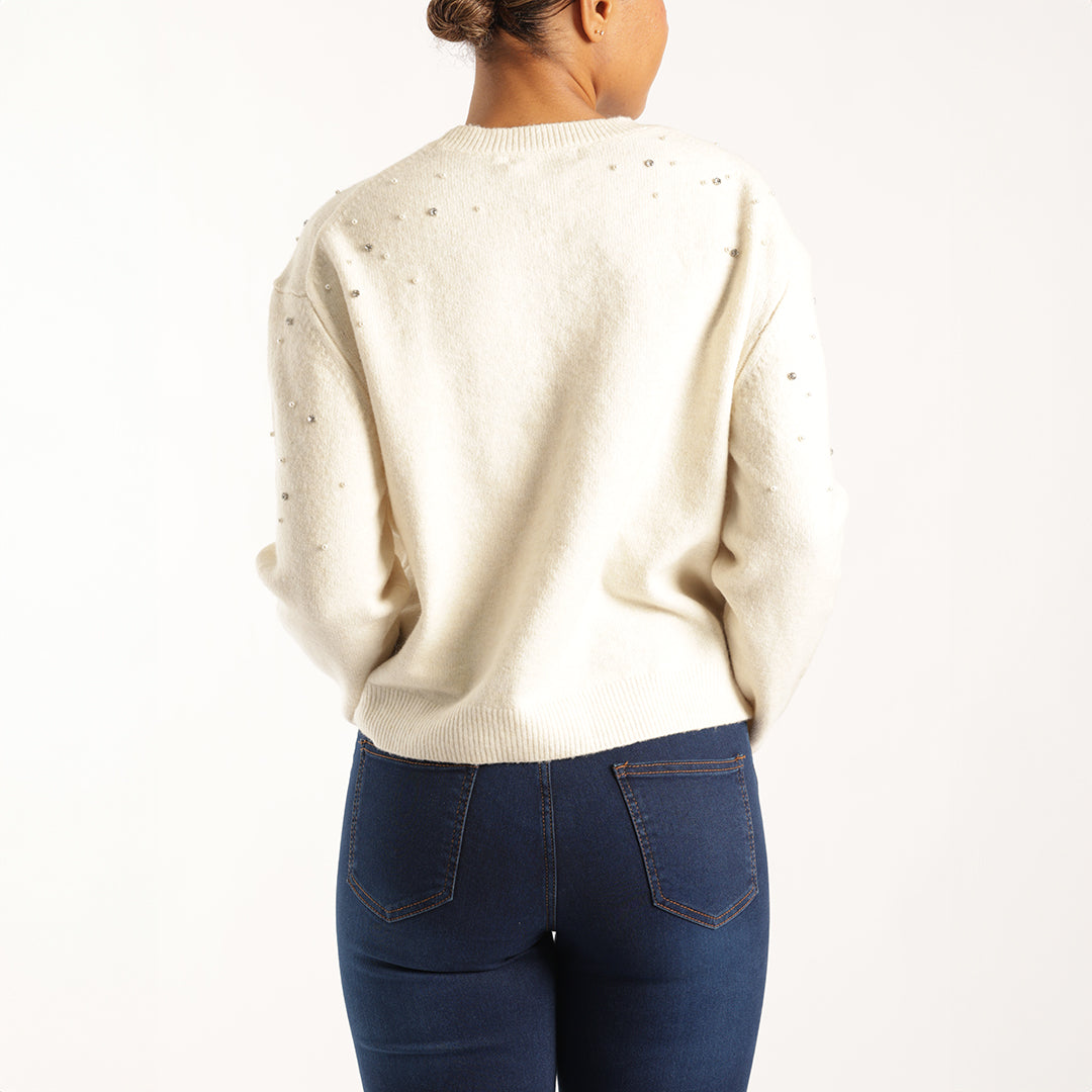 LADIES CREAM JERSEY WITH EMBELLISHMENT DETAIL