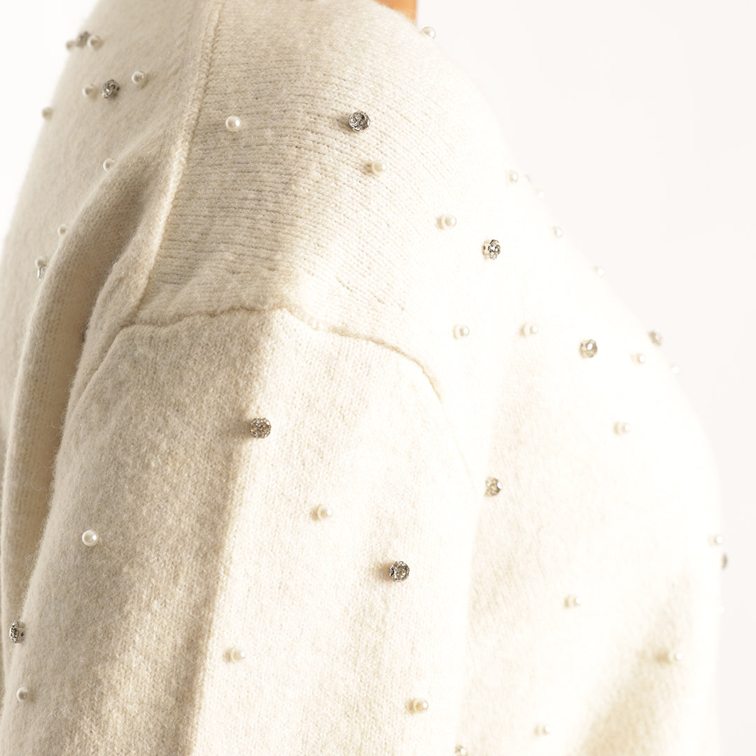 LADIES CREAM JERSEY WITH EMBELLISHMENT DETAIL