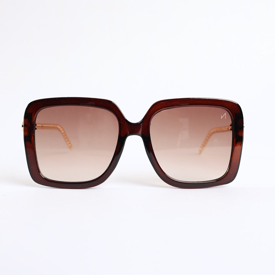 Crystal Oversized Sunglasses.Chain Detail.Dark Brown Gradient Lens.