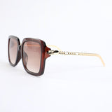 Crystal Oversized Sunglasses.Chain Detail.Dark Brown Gradient Lens.