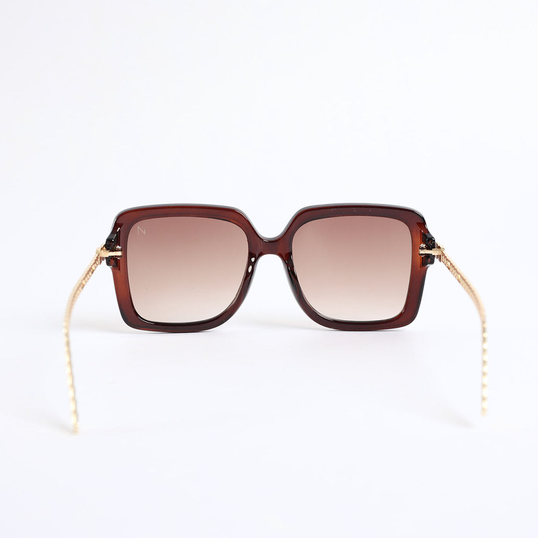 Crystal Oversized Sunglasses.Chain Detail.Dark Brown Gradient Lens.