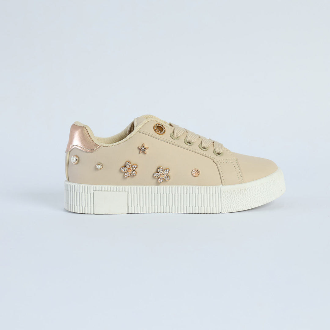 Embellished Sneaker.Gold Flowers And Stars. TRB Fashion Fusion