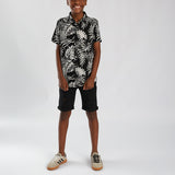BOYS MODA BLACK FLORAL S/S VISCOSE SHIRT
