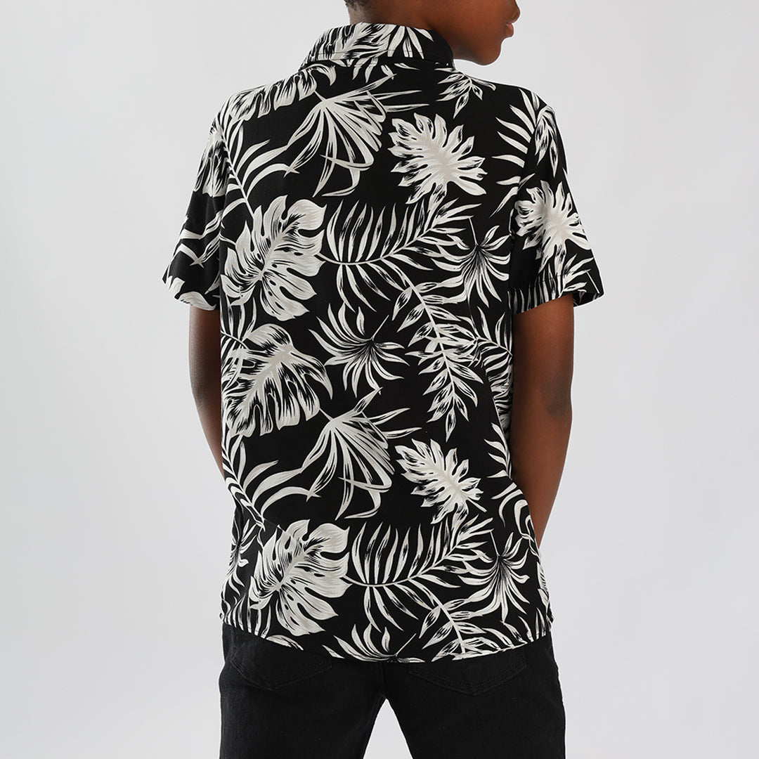 BOYS MODA BLACK FLORAL S/S VISCOSE SHIRT