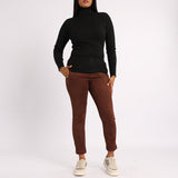 BROWN SUEDE PANT WITH ZIP ON POCKETS