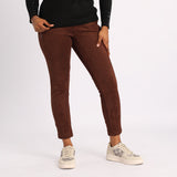 BROWN SUEDE PANT WITH ZIP ON POCKETS