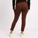 BROWN SUEDE PANT WITH ZIP ON POCKETS