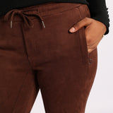 BROWN SUEDE PANT WITH ZIP ON POCKETS