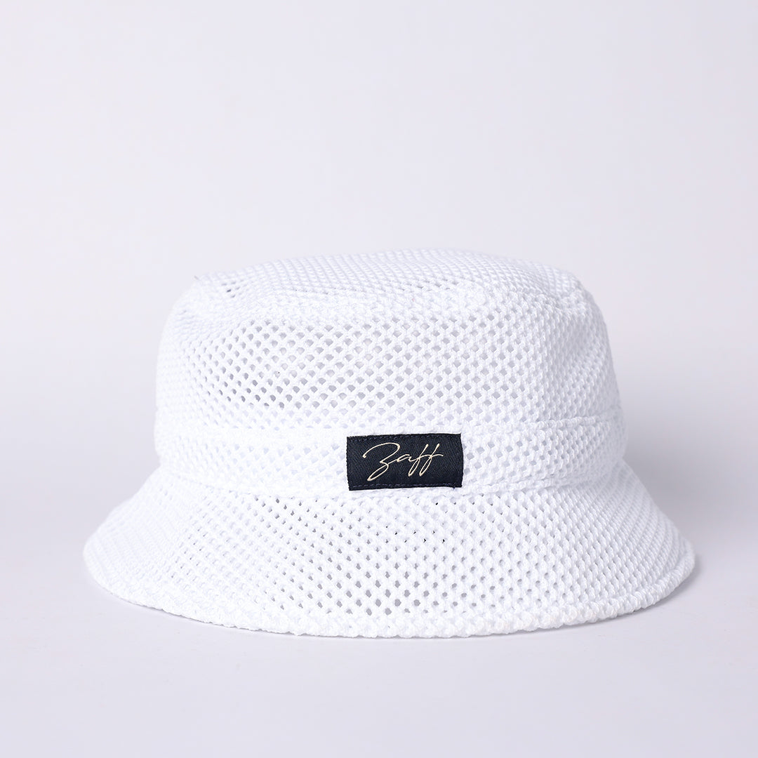 Netting Bucket Hat.Woven Badge Detail.