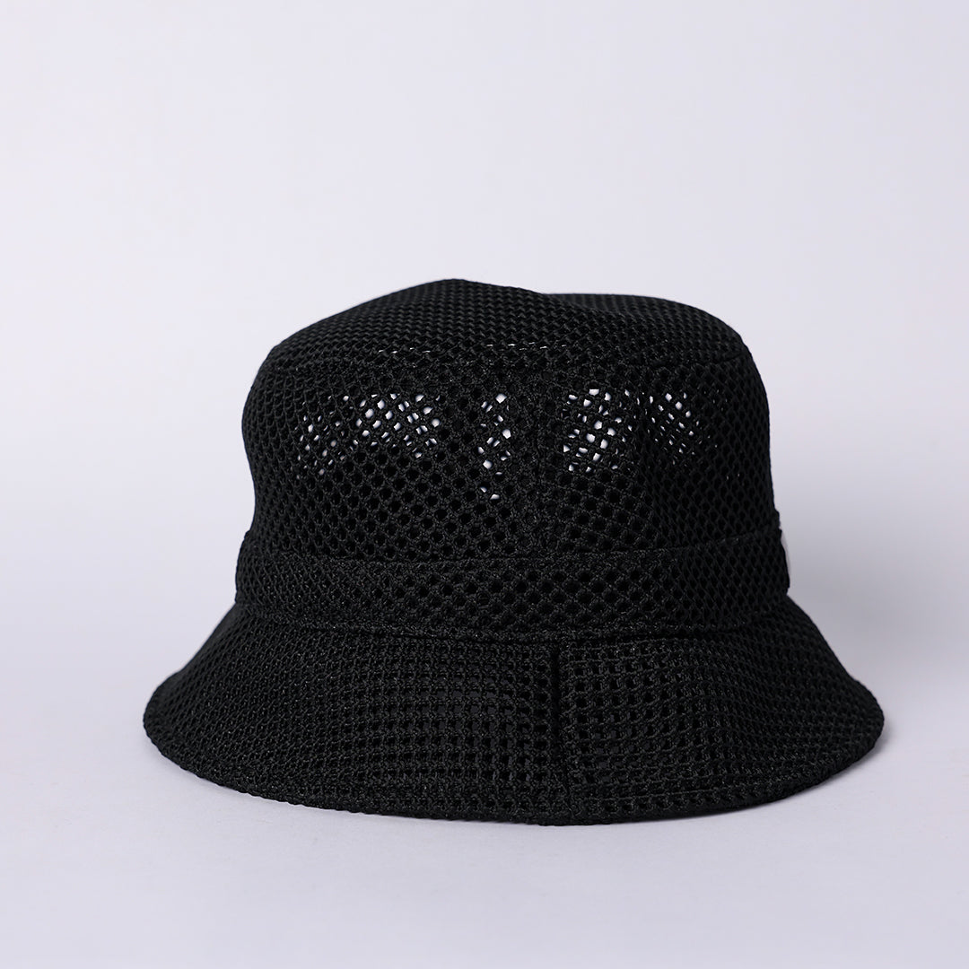 Netting Bucket Hat.Woven Badge Detail.