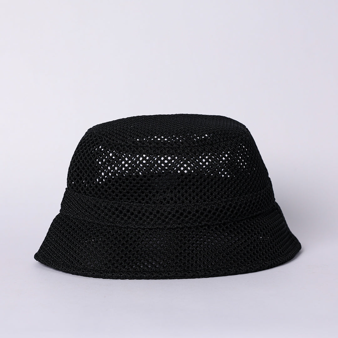Netting Bucket Hat.Woven Badge Detail.