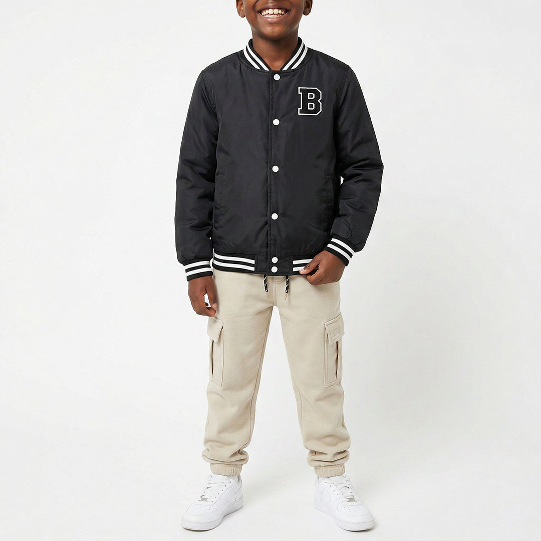 BLACK LONG SLEEVE BASEBALL JACKET