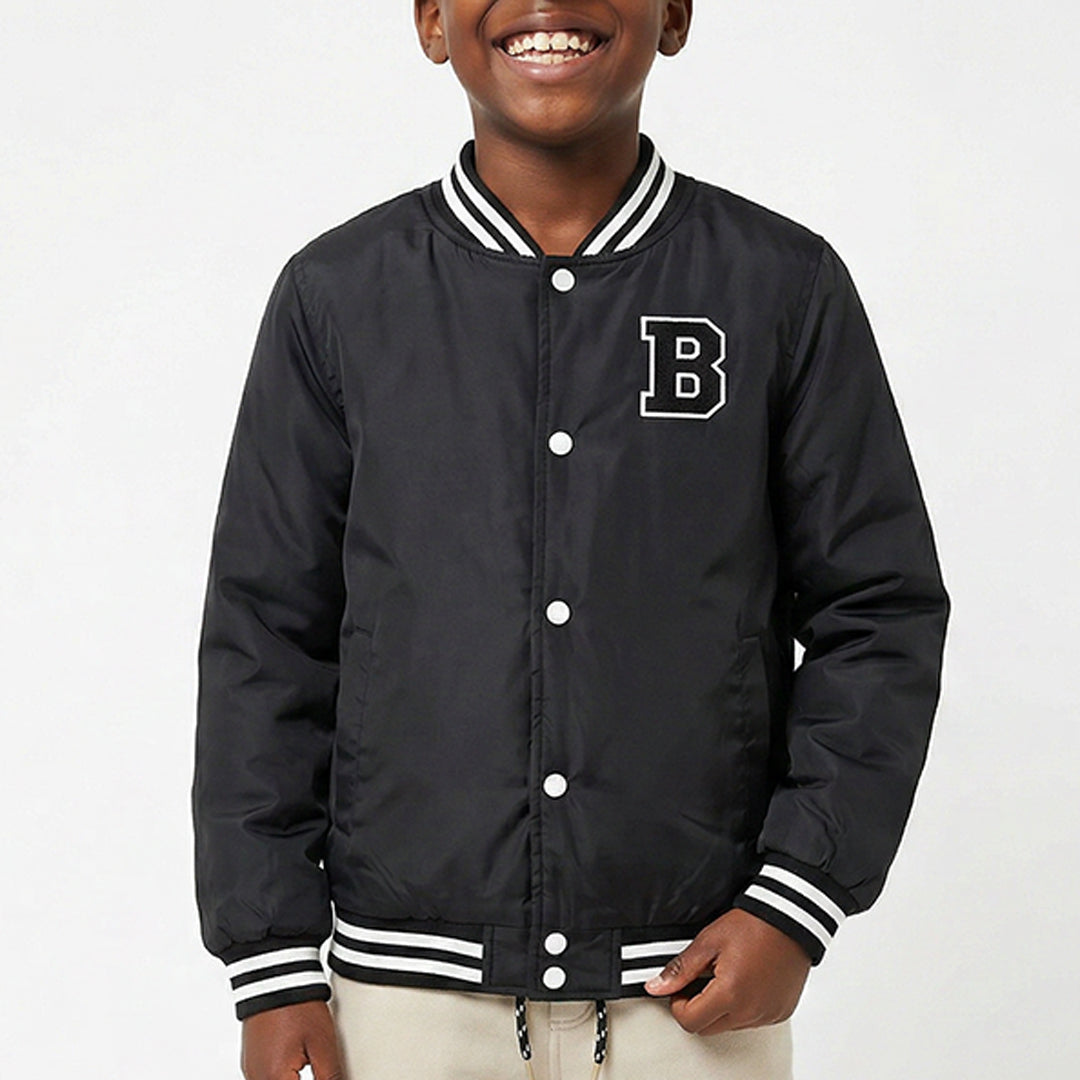 BLACK LONG SLEEVE BASEBALL JACKET