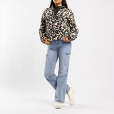 ANIMAL PRINTED SWEATER 3/4 ZIP