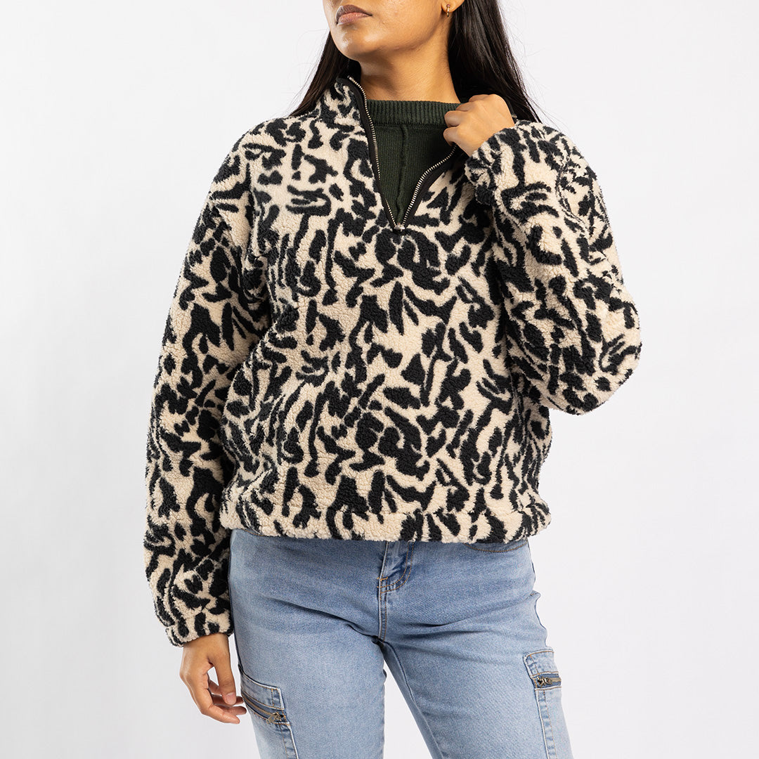 ANIMAL PRINTED SWEATER 3/4 ZIP