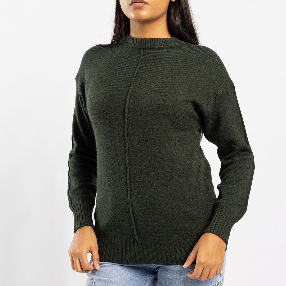 OLIVE JERSEY WITH PIN TUCK DETAIL