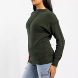 OLIVE JERSEY WITH PIN TUCK DETAIL