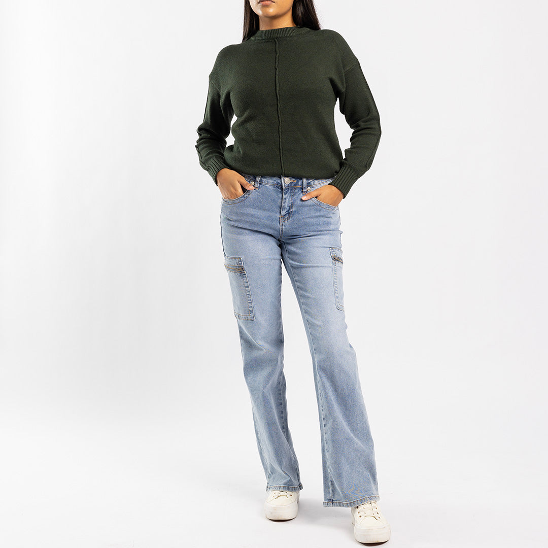 OLIVE JERSEY WITH PIN TUCK DETAIL