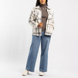 GREY CHECK SHACKET WITH FUR INNTER