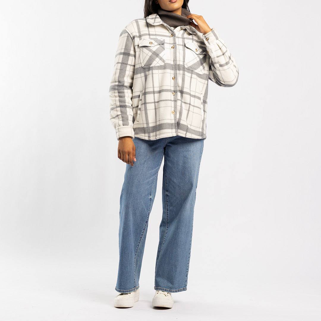 GREY CHECK SHACKET WITH FUR INNTER