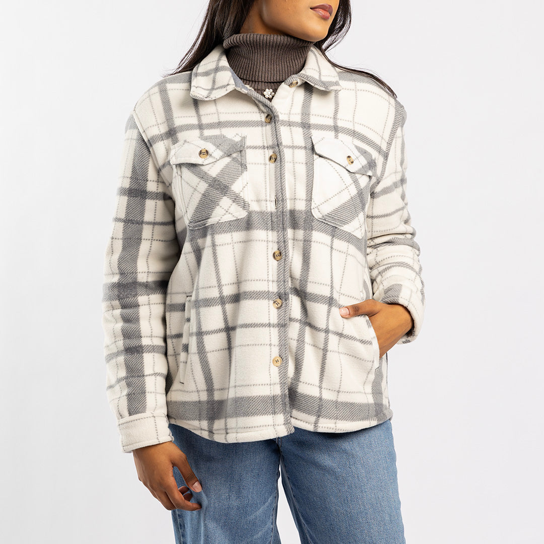 GREY CHECK SHACKET WITH FUR INNTER