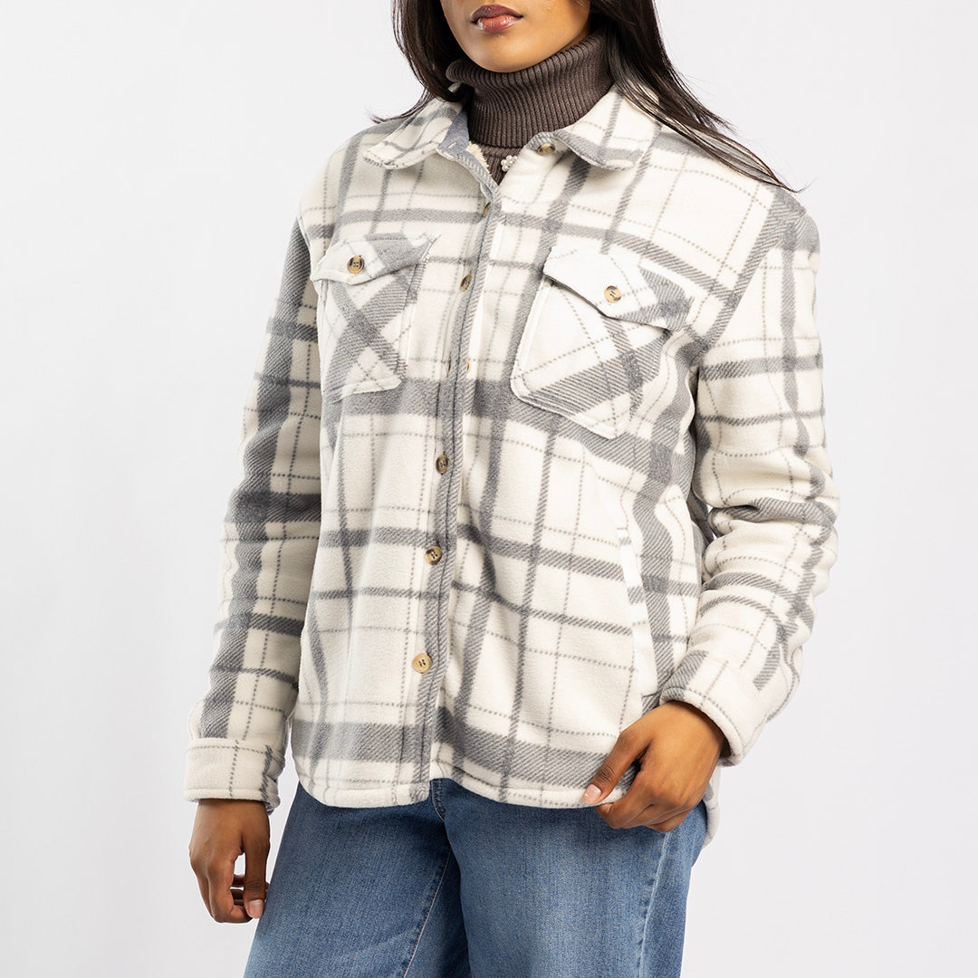 GREY CHECK SHACKET WITH FUR INNTER