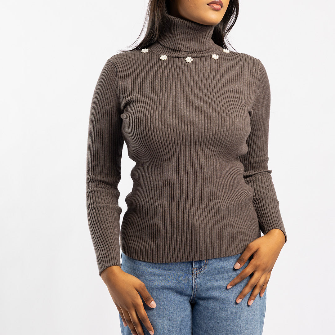 GREY LONG SLEEVE POLO NECK JERSEY