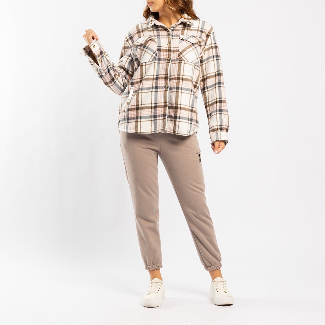 GREY CHECK SHACKET WITH FUR INNTER