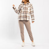 GREY CHECK SHACKET WITH FUR INNTER