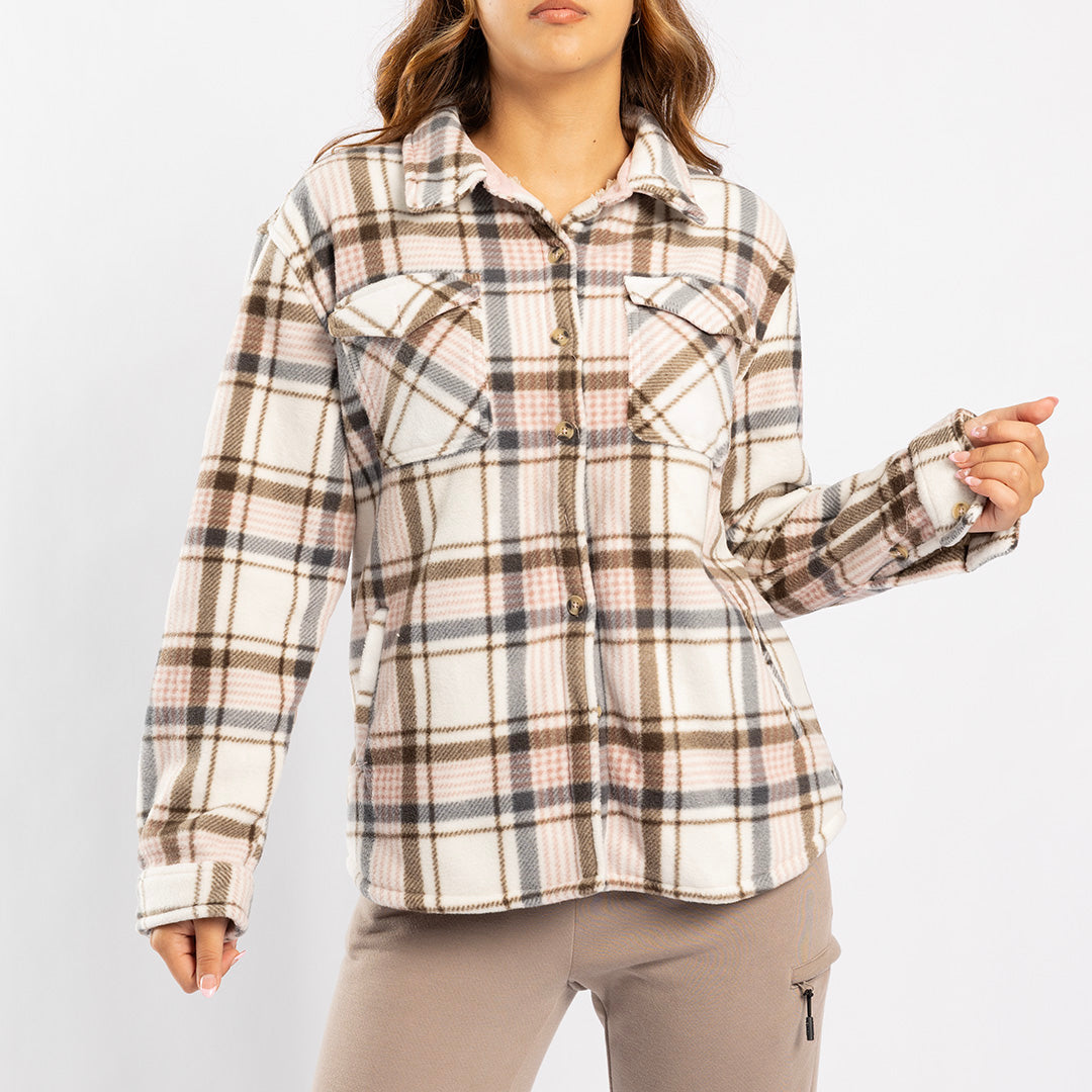 GREY CHECK SHACKET WITH FUR INNTER