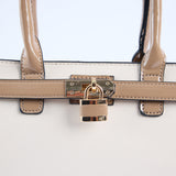 Crosshatch Handbag.Patent Belt Detail.