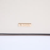 Crosshatch Handbag.Patent Belt Detail.