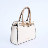 Crosshatch Handbag.Patent Belt Detail.