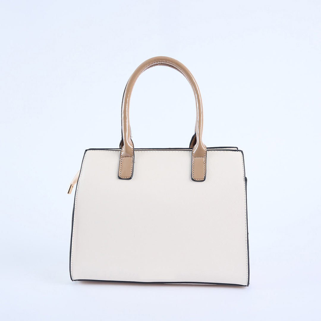 Crosshatch Handbag.Patent Belt Detail.